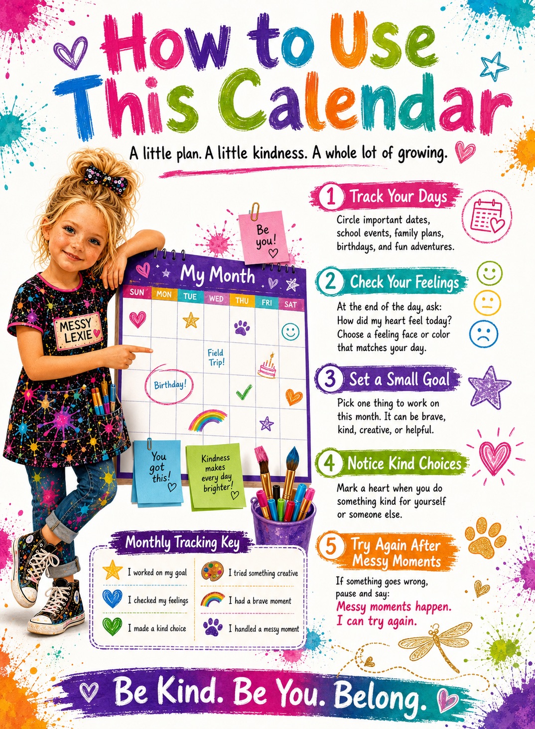 How to Use This Calendar page from Messy Lexie calendar