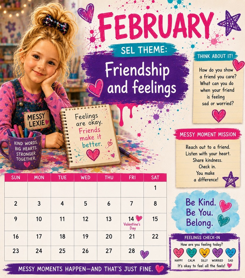 February SEL theme page from Messy Lexie calendar
