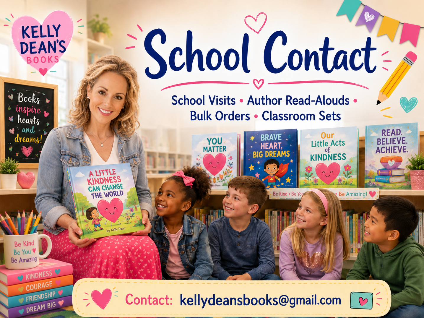 Kelly Dean's School Contact — School Visits, Author Read-Alouds, Bulk Orders, Classroom Sets