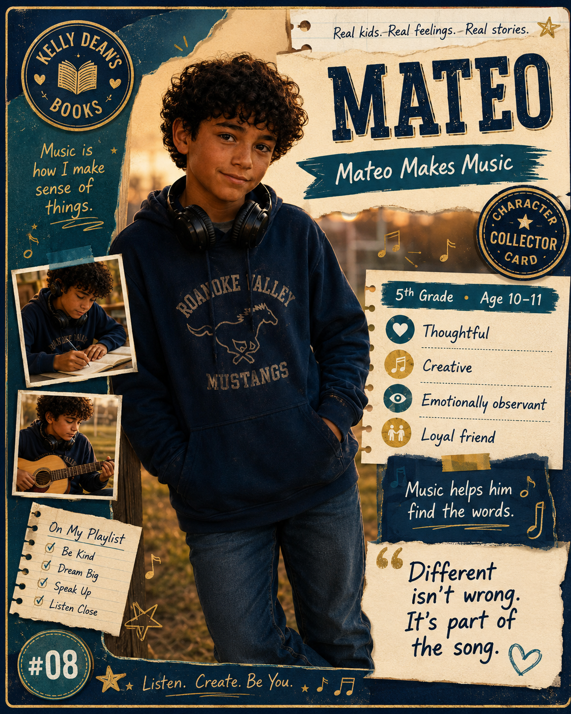 Mateo character card illustration from Kelly Dean's Books