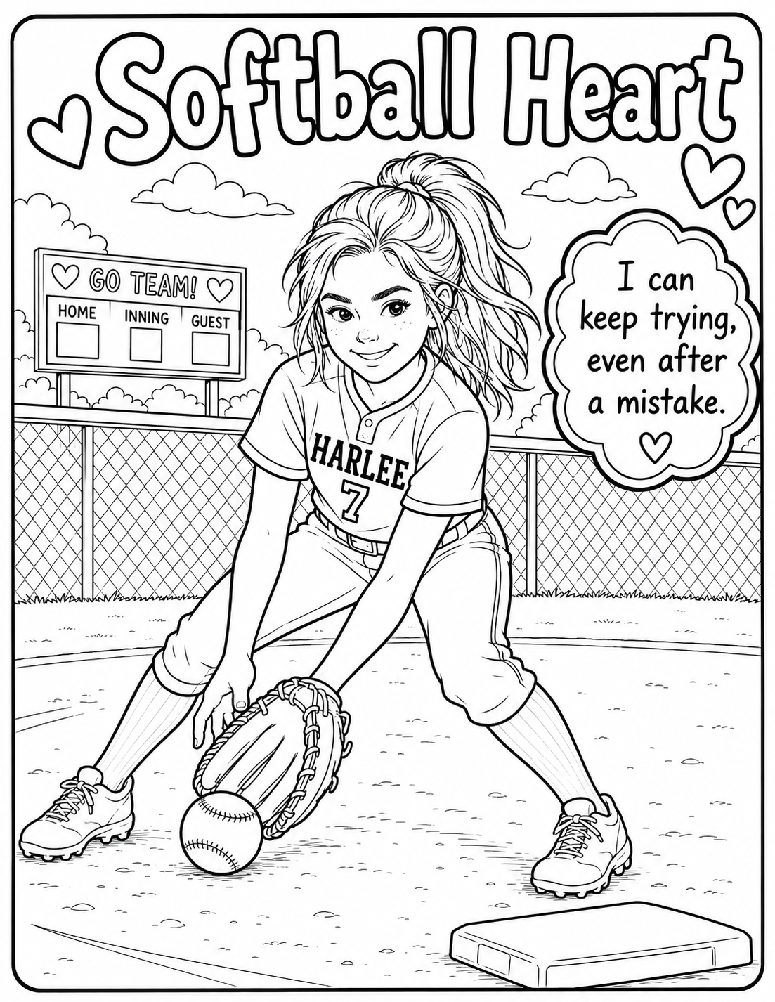 Softball Heart coloring page