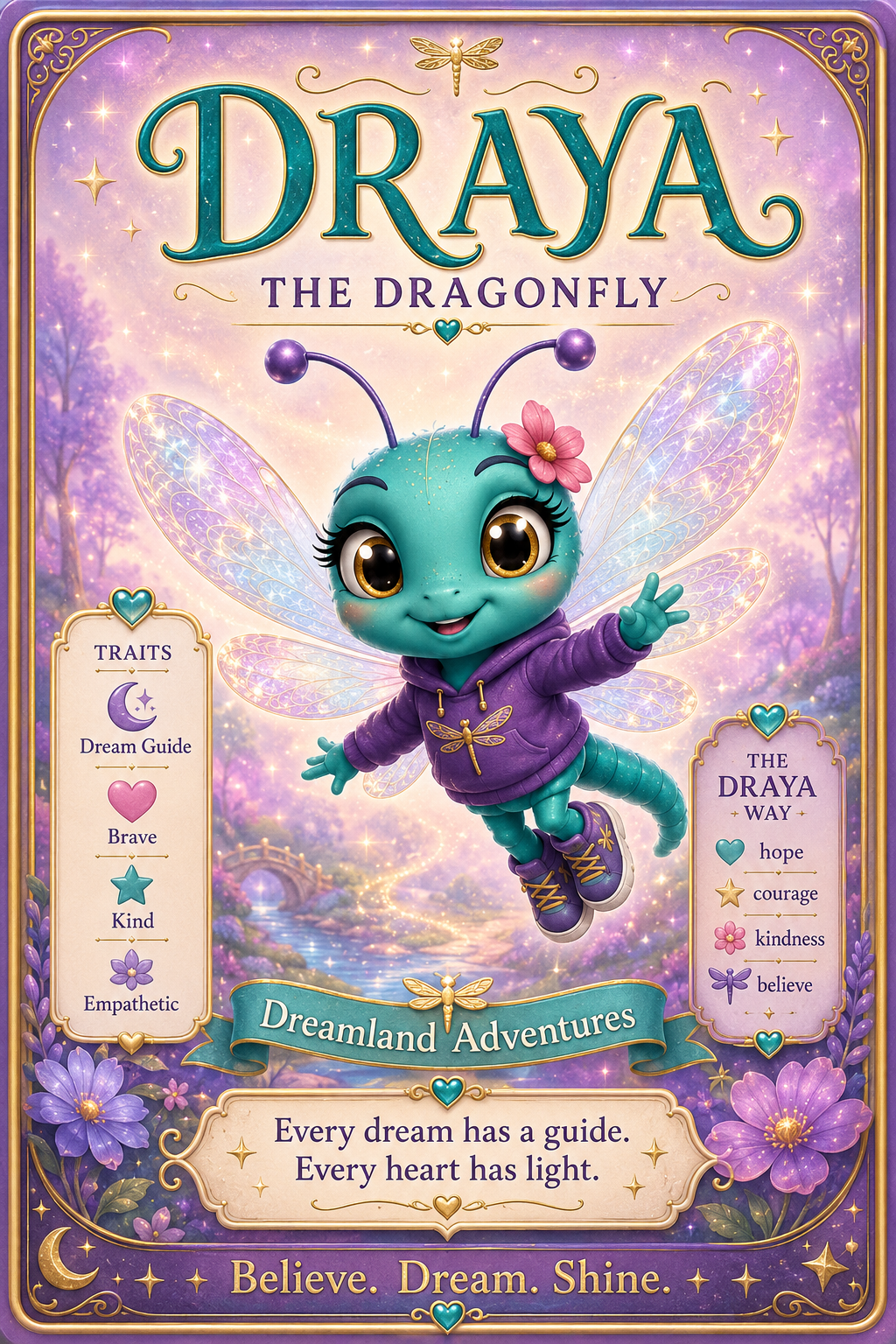 Draya the Dragonfly character card — Dreamland Adventures by Kelly Dean