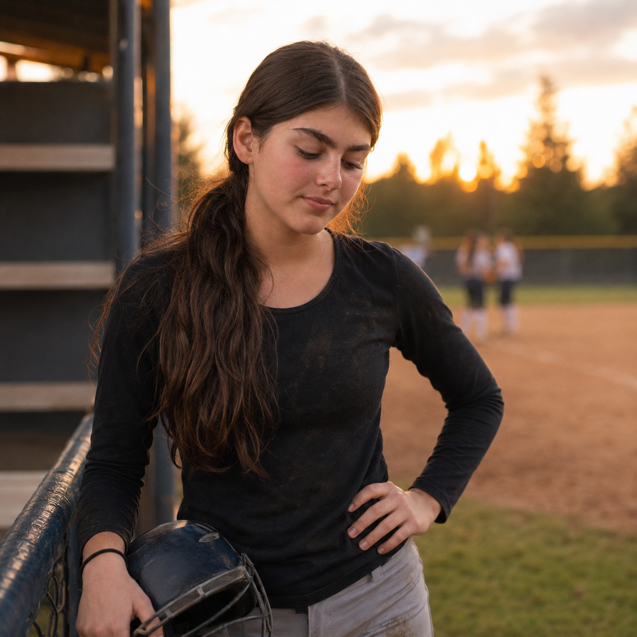 Young girl at baseball field with coach