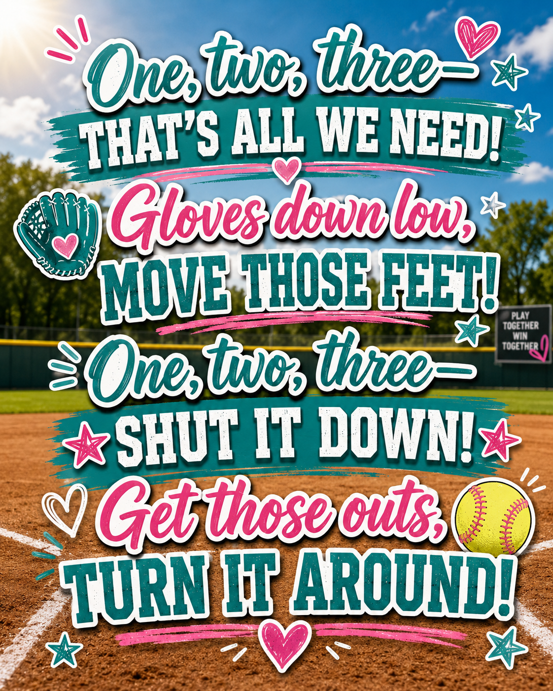 One, two, three — That's All We Need! softball chant graphic
