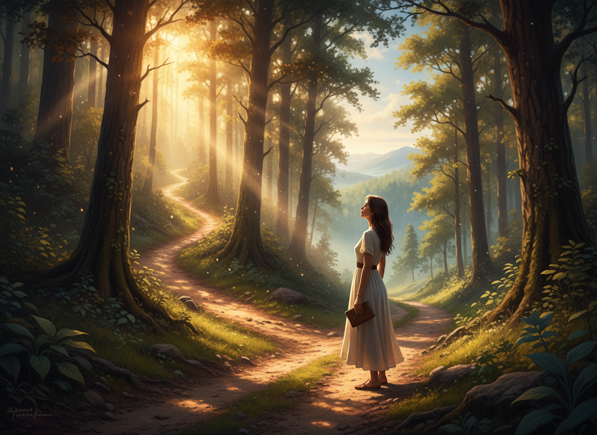A woman at a fork in the path