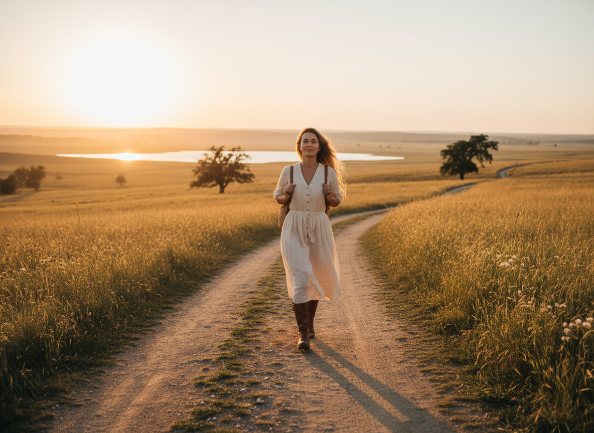 A woman walking forward with purpose