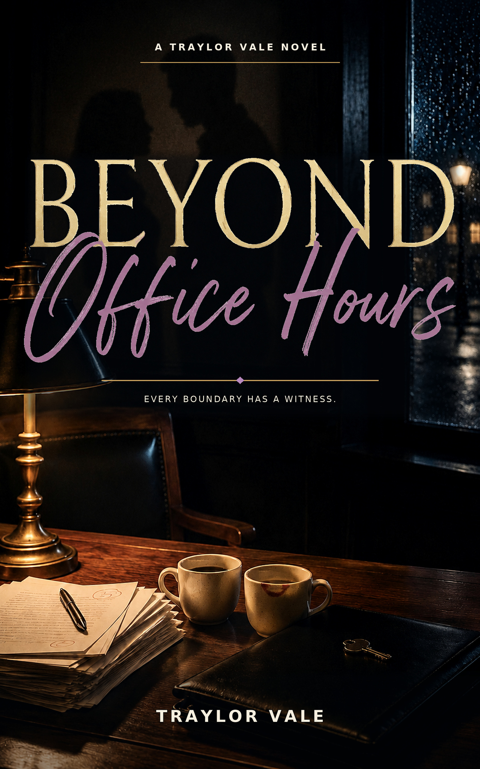 Beyond Office Hours book cover — a dark office with a rain-streaked window